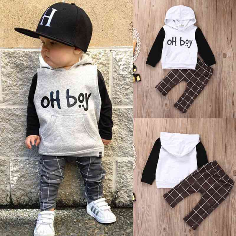 Baby Boy Clothes Set, Hoodies Tops & Casual Pants, Plaid Outfits