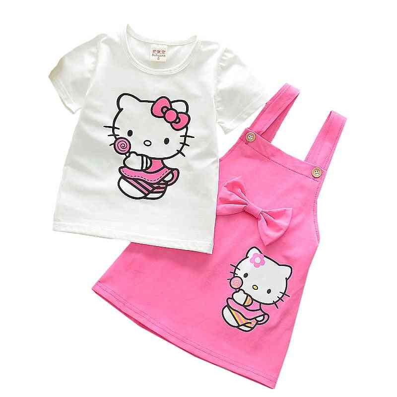 Flickakläder bomullsbyxakjol - sommar kortärmad t-shirt kt katt tecknad utskrift 1-4 år barnkvalitetskläder - fotofärg-1254 / 12m