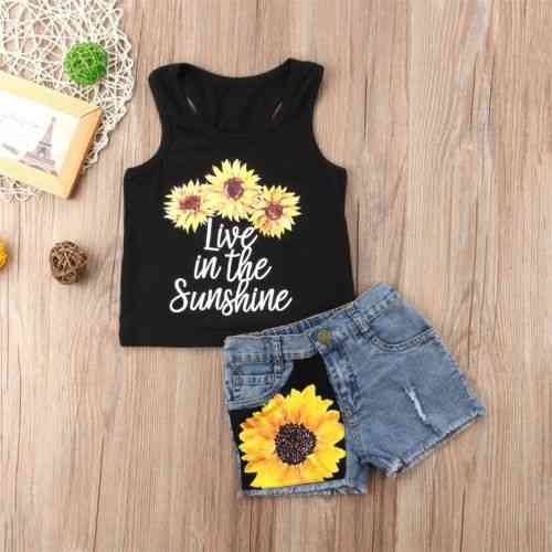 Floarea soarelui bebeluș copil fete set haine fără mâneci veste scrisoare tank top + pantaloni scurți ținute de vară