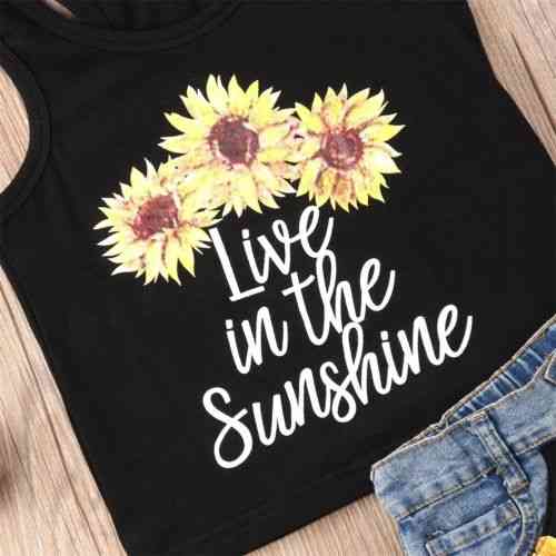 Floarea soarelui bebeluș copil fete set haine fără mâneci veste scrisoare tank top + pantaloni scurți ținute de vară
