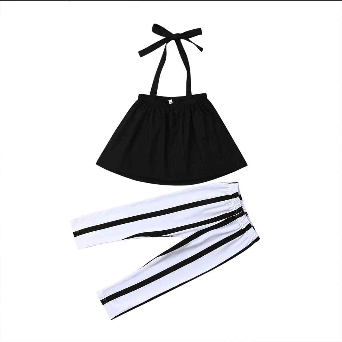 Jentesett pjokk barn baby klær sommer stropp topper + striper bukser antrekk sett 1-6t - svart / 2t
