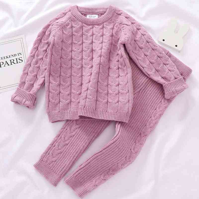 Winter Knitting Pullover Sweater + Pants Infant Baby Knit Tracksuits