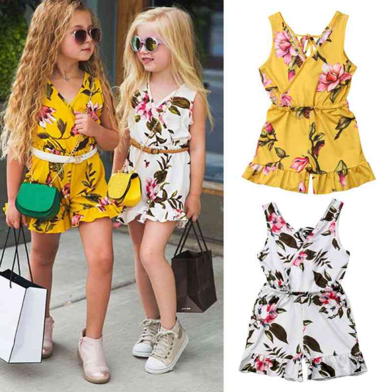Summer Baby Girl Sleeveless Floral Romper Jumpsuit Toddler Kids Casual Overalls Playsuit