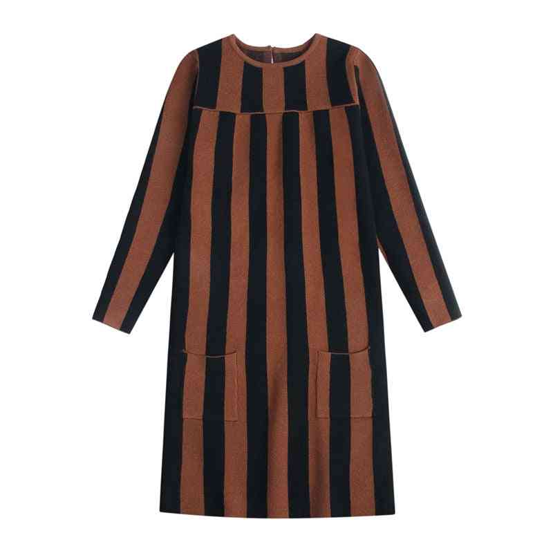Children Striped Knitted Pullover Tops, Long Jumper Dress