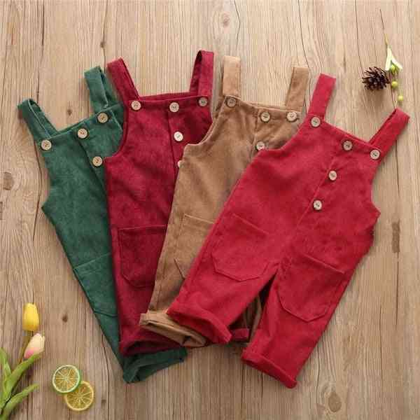 Toddler Kids Warm Corduroy Overalls Pants- Solid Color Thicken Casual Bib