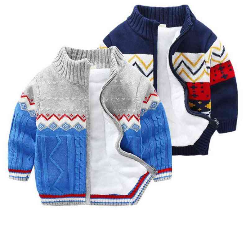 Lasten villapaita talvi - kevät pojille, paksu takki sametti vuorattu harmaa ja sininen takki - cheng1 / 2t