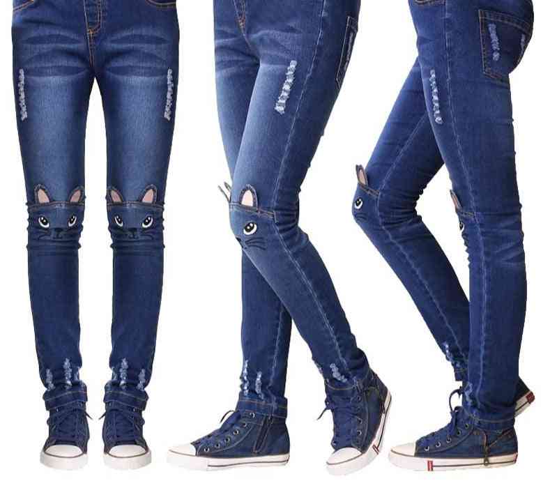 Girls Leggings, Cartoon Cat Printed Jeans Pants