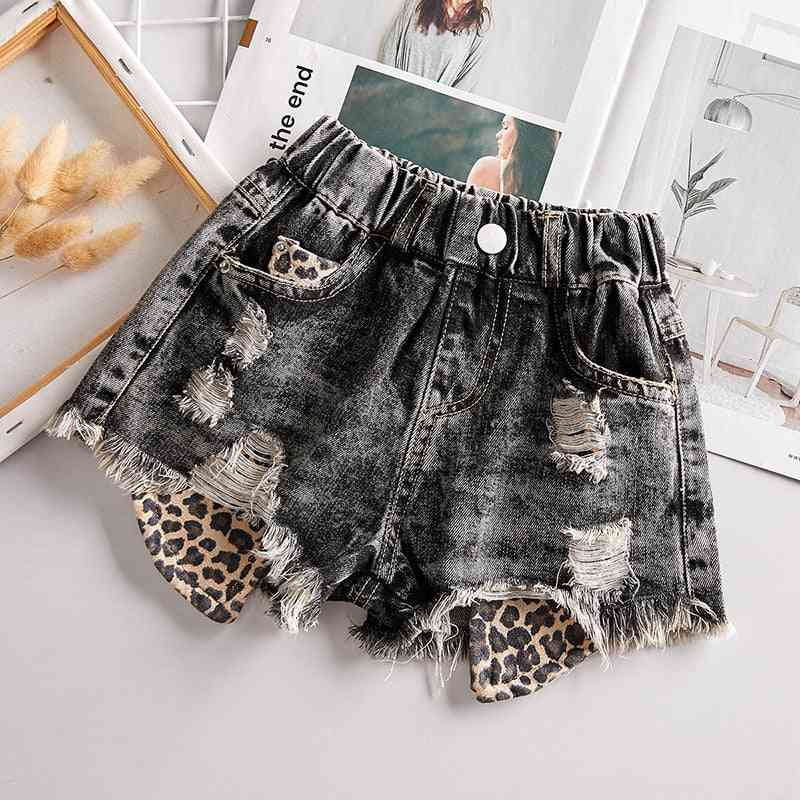 Pantaloni scurți de vară pentru fete blugi pantaloni- moda leopard print patchwork scurt pentru fete jos haine 2-14 ani