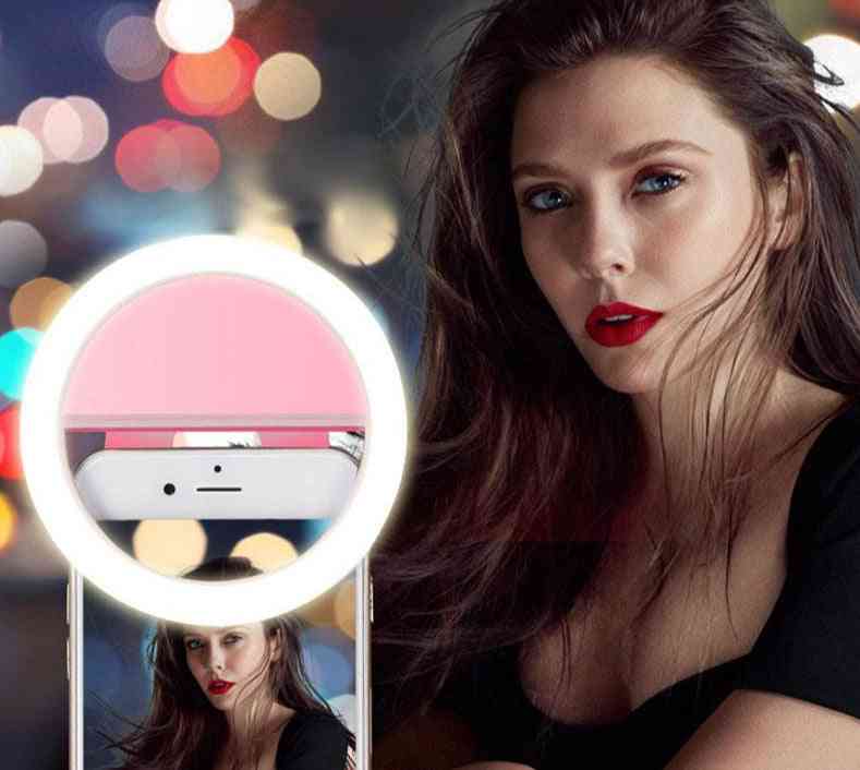 Rechargeable Led Light Selfie Ring With Clip On For Smartphone