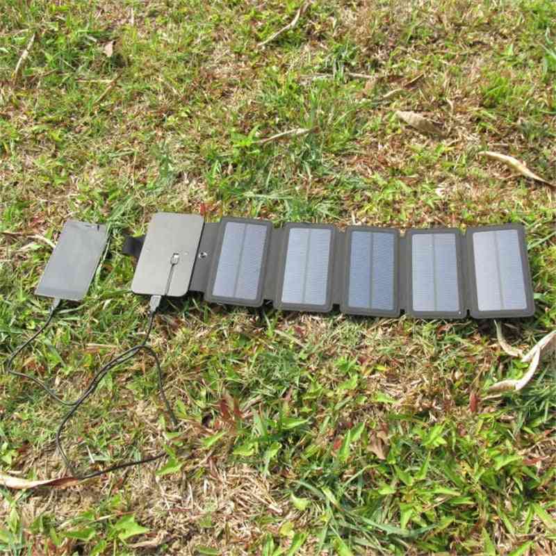 Carregador de células solares dobráveis de energia solar 10w, dispositivos de saída USB 2.1a 5v painéis solares portáteis