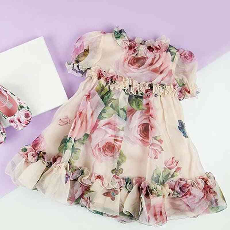 Rochie noua din tulle florale printesa noua, rochii de petrecere de nunta cu maneca puff pentru copii