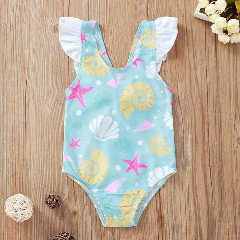 Printed Ruffle Design Swimsuit For Baby