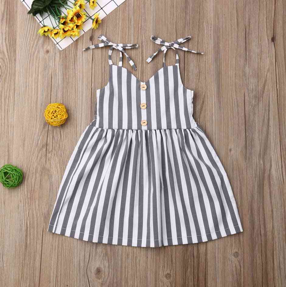 Sleeveless, Striped Design Strap Summer Dress For Baby