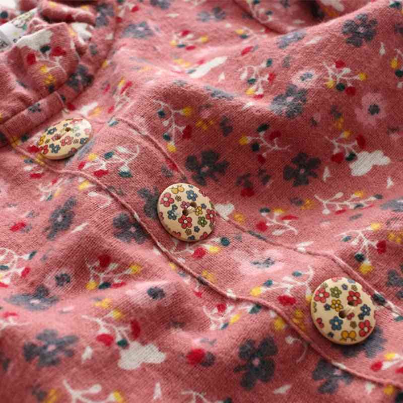Vårhöst flickor prinsessaklänning - bomullsklänningar för barn fulltryckt blomma spädbarnsklänning, långärmad tjejdräkt 6/8 - röd pläd / 2t