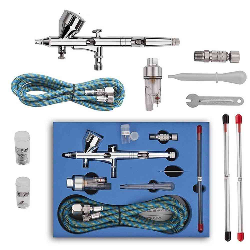 Dual-action Spray Gun- Airbrush With Compressor Tattoos Kit For Nail