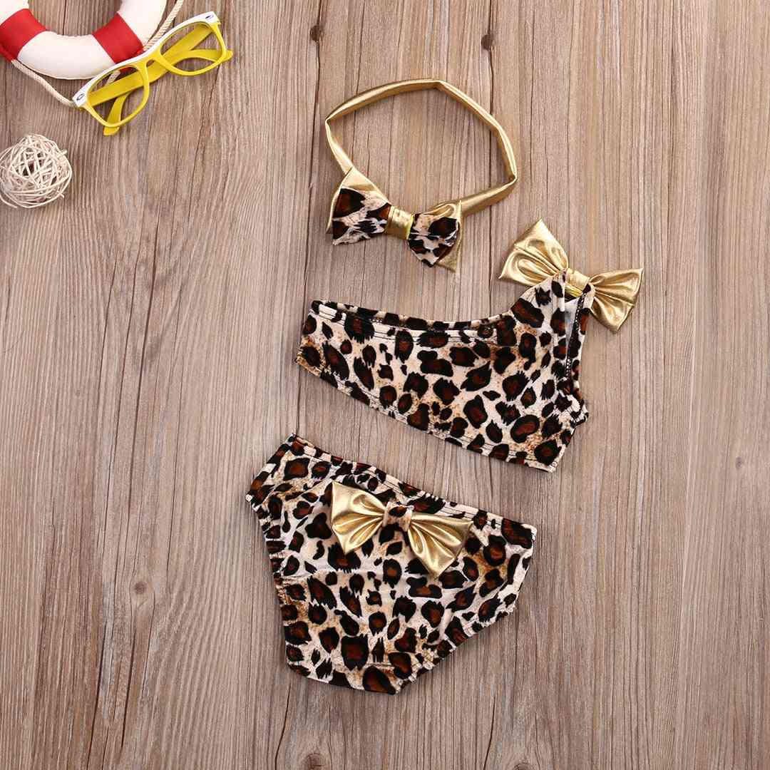 3szt Leopard Bow Zestaw ubrań dla dzieci, lato Baby Girl Bikini Set Stroje kąpielowe Kostium kąpielowy - jak pokazano na zdjęciu / 3M