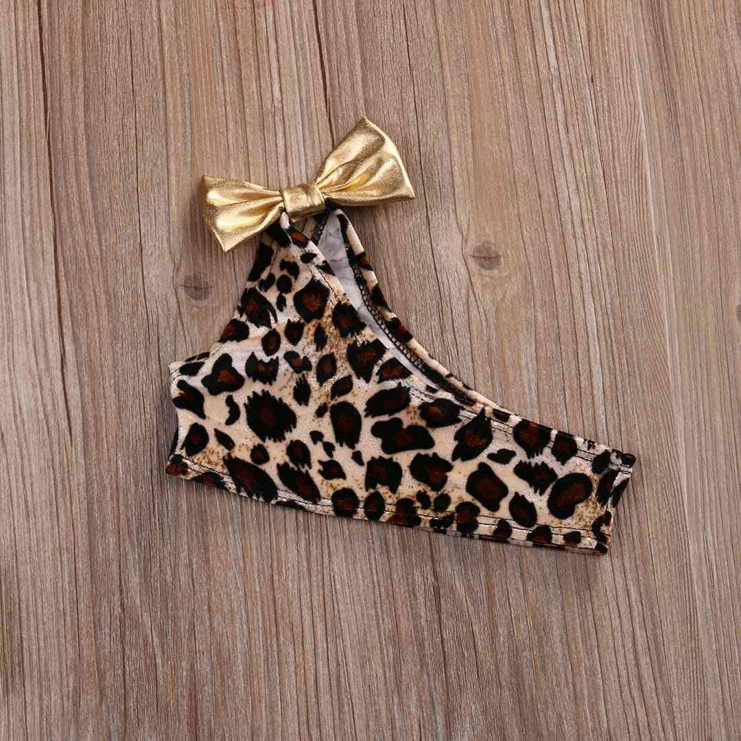 Leopard Bow Baby Clothes Set, Summer Girl Swimwear Bathing Suit