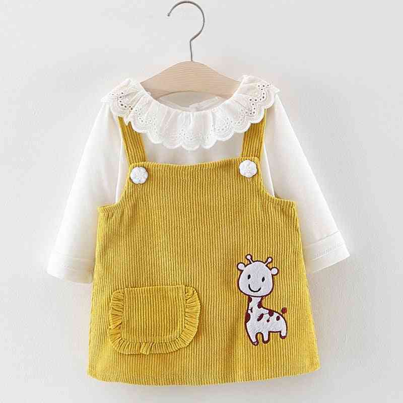 Baby Girl Autumn Princess Clothes, Cute Long Sleeve T-shirt Tops, Cartoon Giraffe Dress Suit