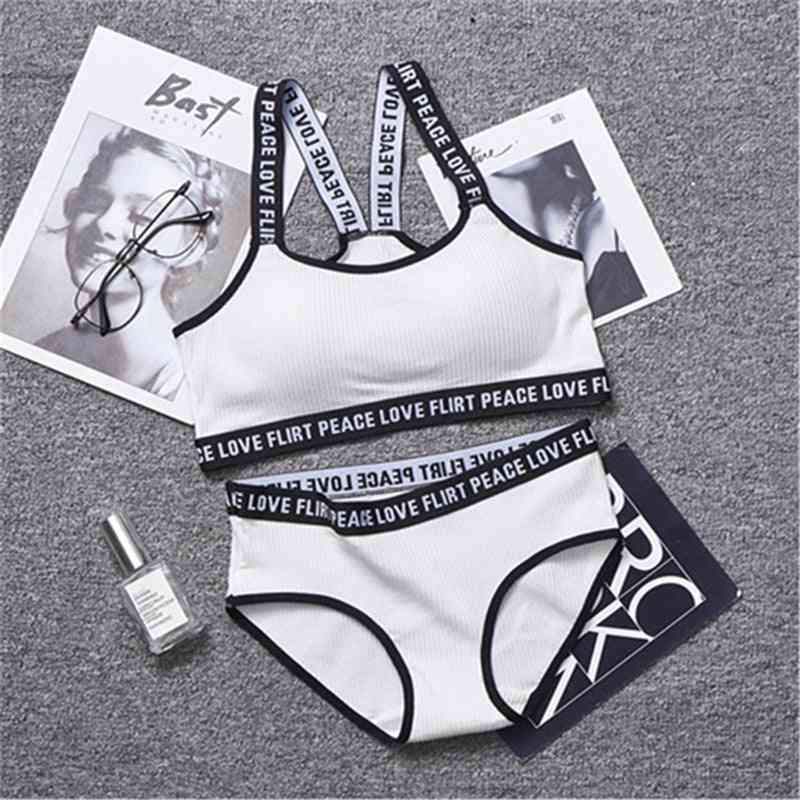 Teen Underwear, Soft Padded Letter Print Bra Set