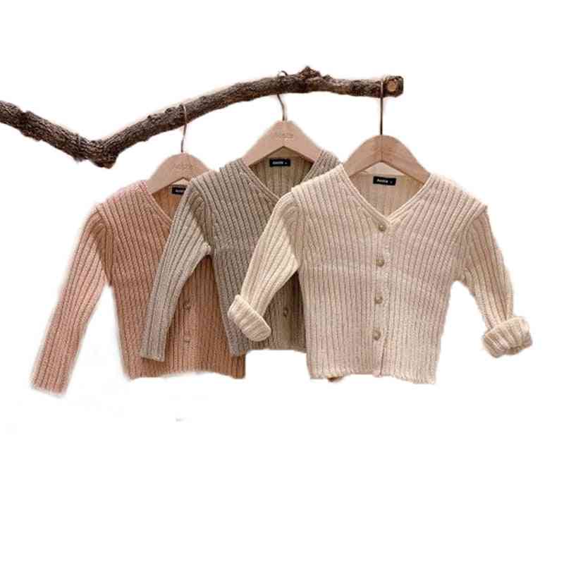 Autumn Baby Girl Sweater, Single Breast Knitwear V Neck Long Sleeve Cardigan