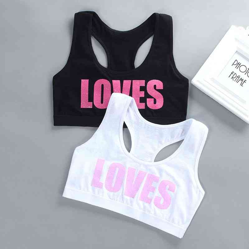 Girls Cotton Sport Training Bra, Loves Letter Print Underwear Casual Bralette