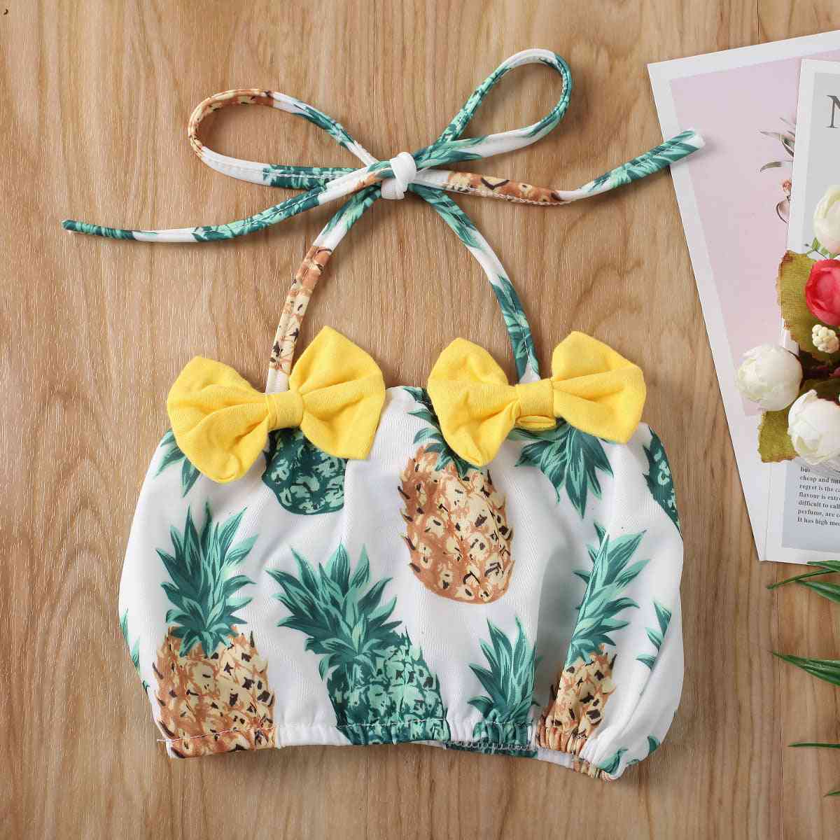Baby flicka sommar ananas vattenmelon tryck badkläder småbarn barn barn bikini uppsättning ruffle bowknot baddräkt