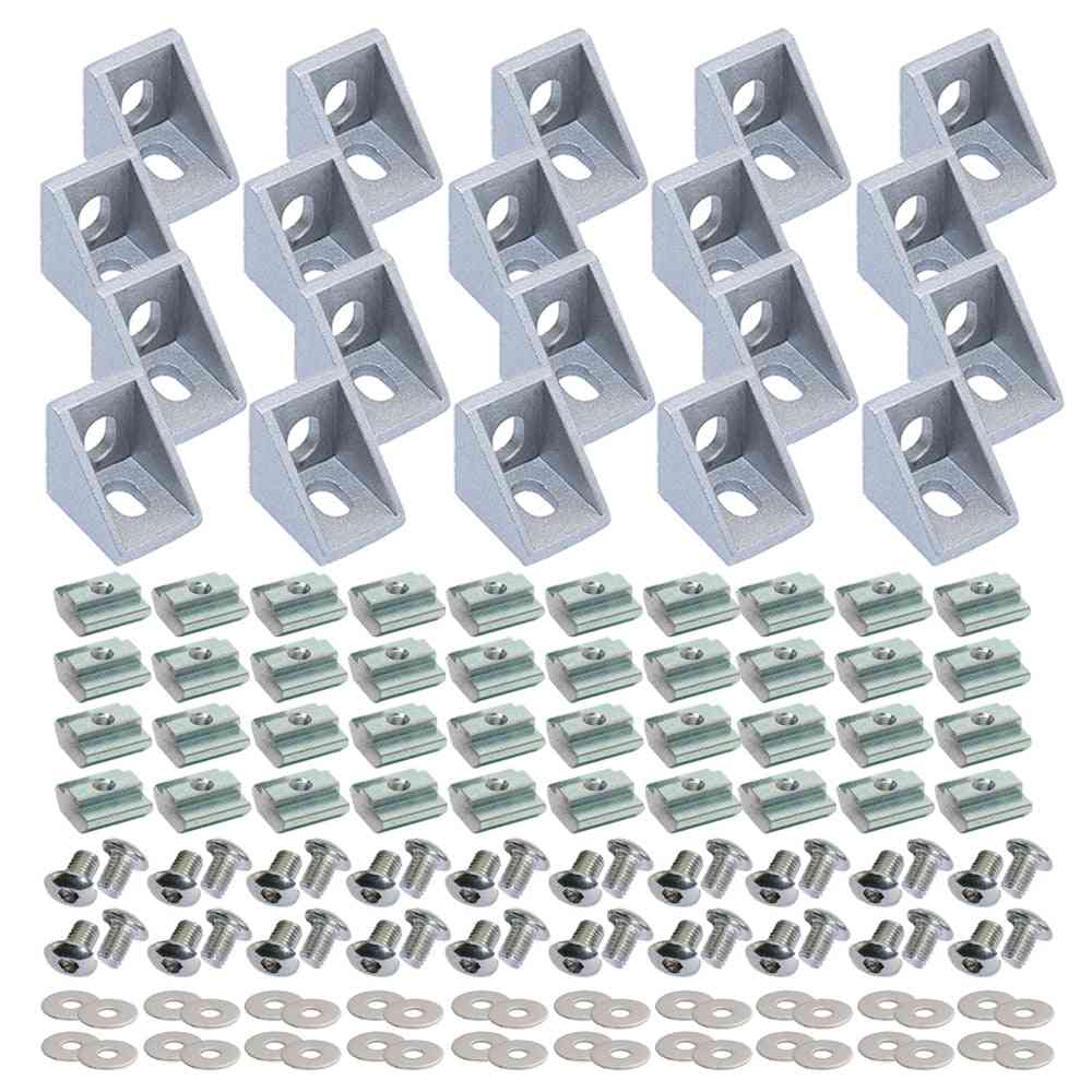Profile Connector Set, Corner Bracket, T Nuts And Screw Bolt For 20s Aluminum Rail