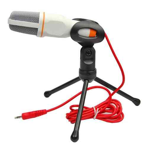 Professionel studiemikrofon med stativ til pc, bærbar computer, skype-kald chatter over qq, msn - sort med rødt omslag