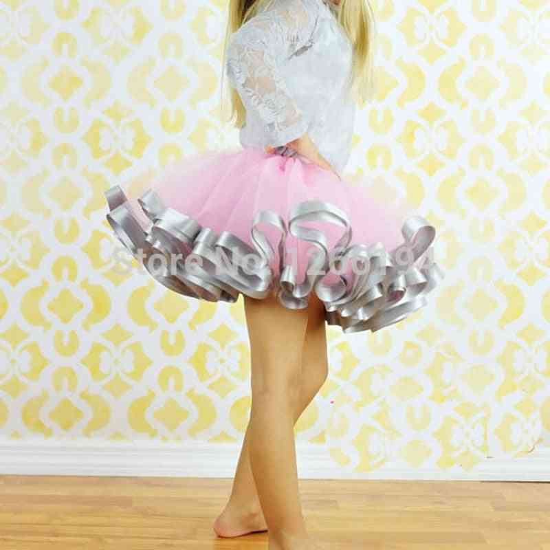 Faldas de gasa casuales para niñas, falda de cinta rosa y gris - blanco rosa / talla única (2-8 años)
