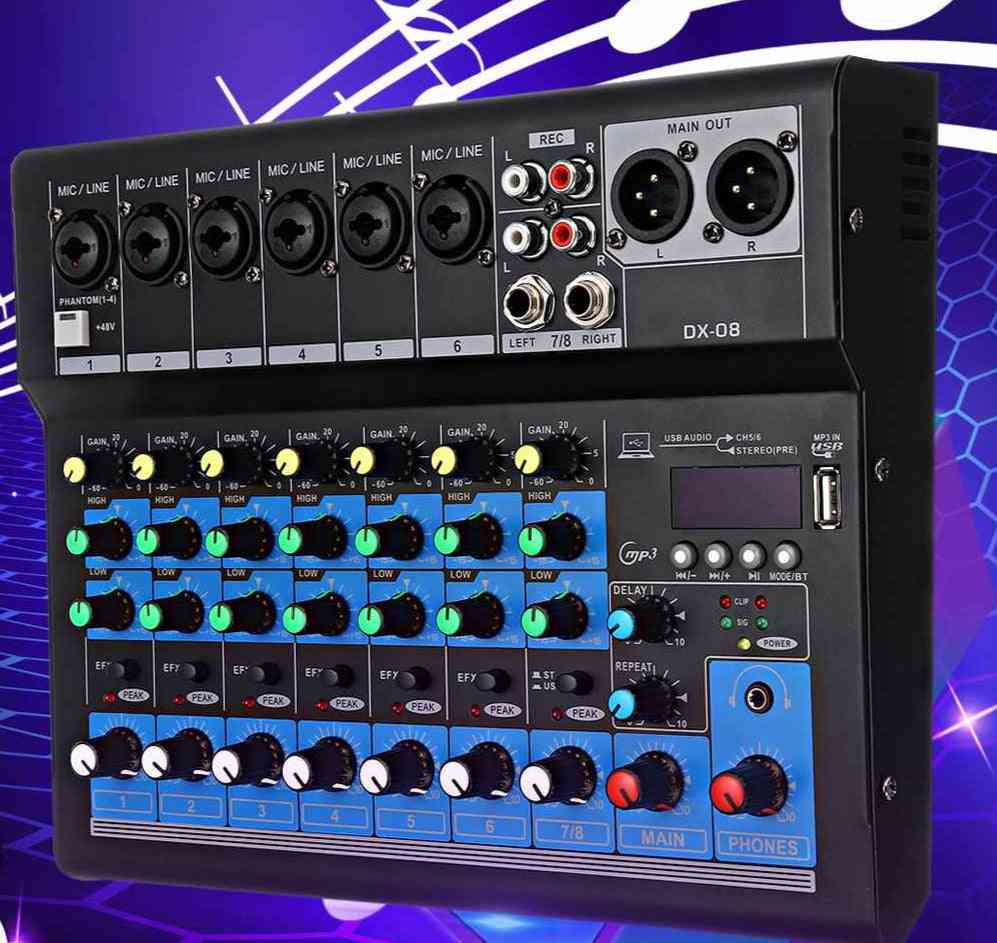 8 Channel Digital Audio Mixing Console With Power Cable Adapter