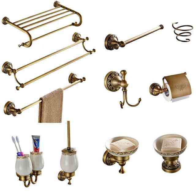 Antique Brass, Carved Towel Ring/paper Holder/soap Dish- Bathroom Hardware Set
