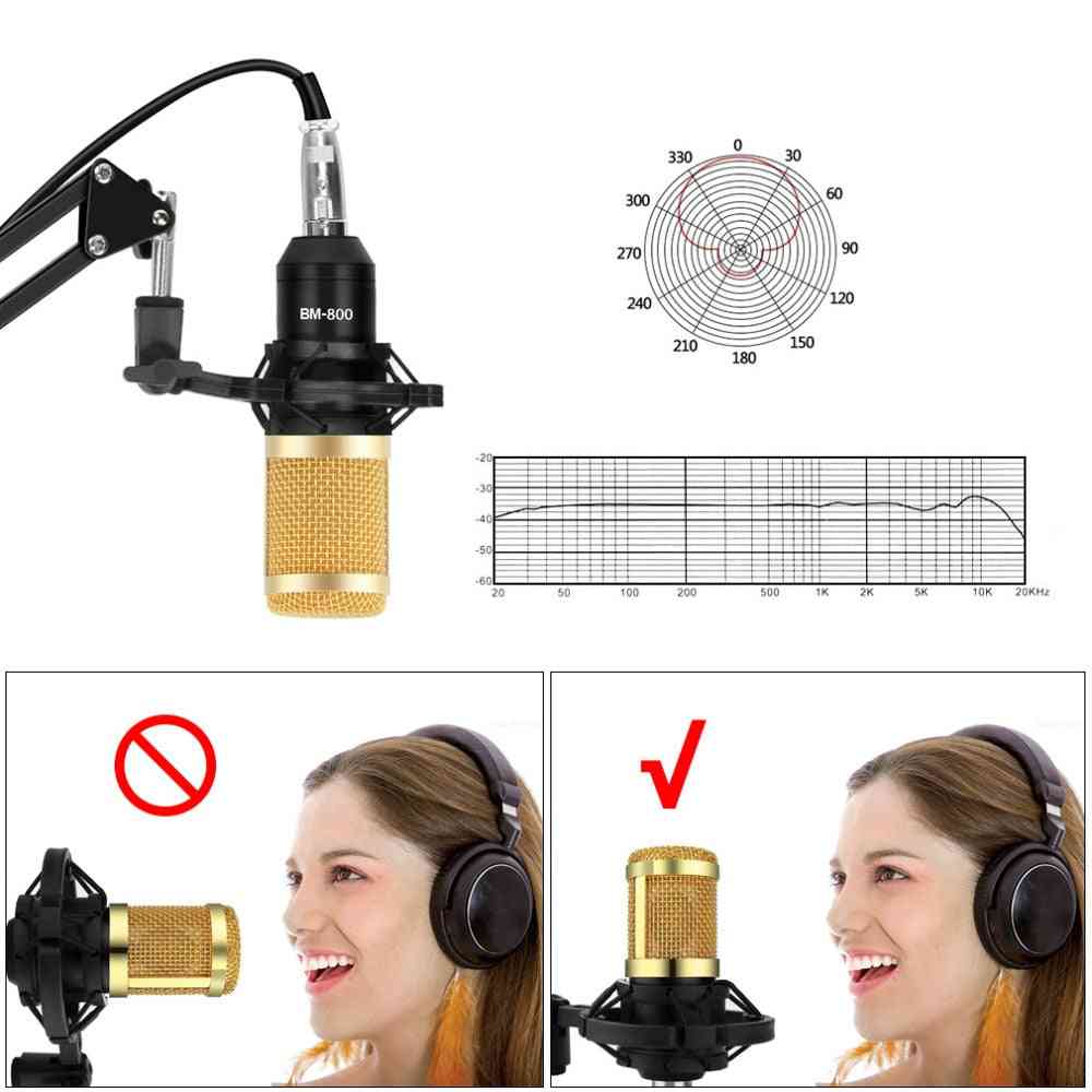 Mikrofon studimikrofonsæt kondensator bundt stativ -karaoke mikrofon popfilter phantom power