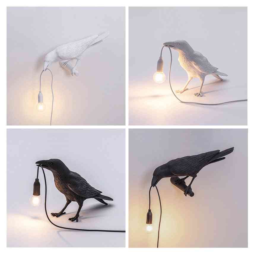 Lámparas de mesa led de pajarito led de diseñador nórdico lámpara de escritorio de cuervo de resina moderna para estudio dormitorio decoración del hogar arte accesorios de iluminación - un estilo negro