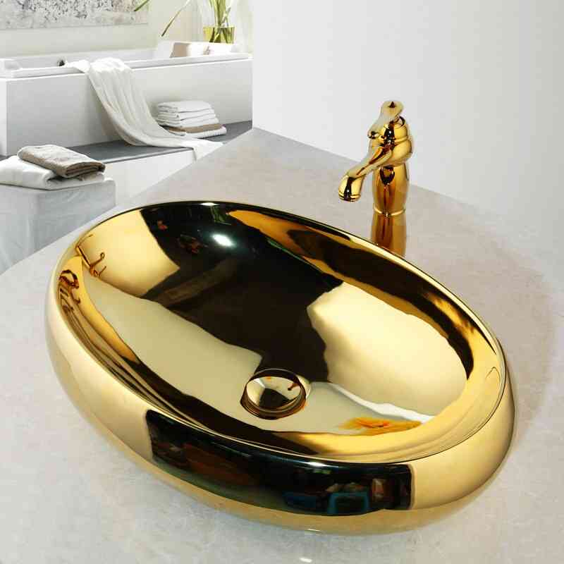 Solid Brass Golden Luxury Ceramic Washbasin Set