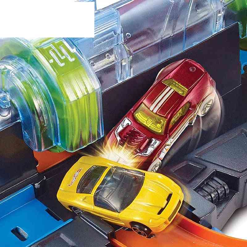 Corkscrew Crash Car Track Set, Chain Corner Impact Racing Loops And Diecast Mini Toy