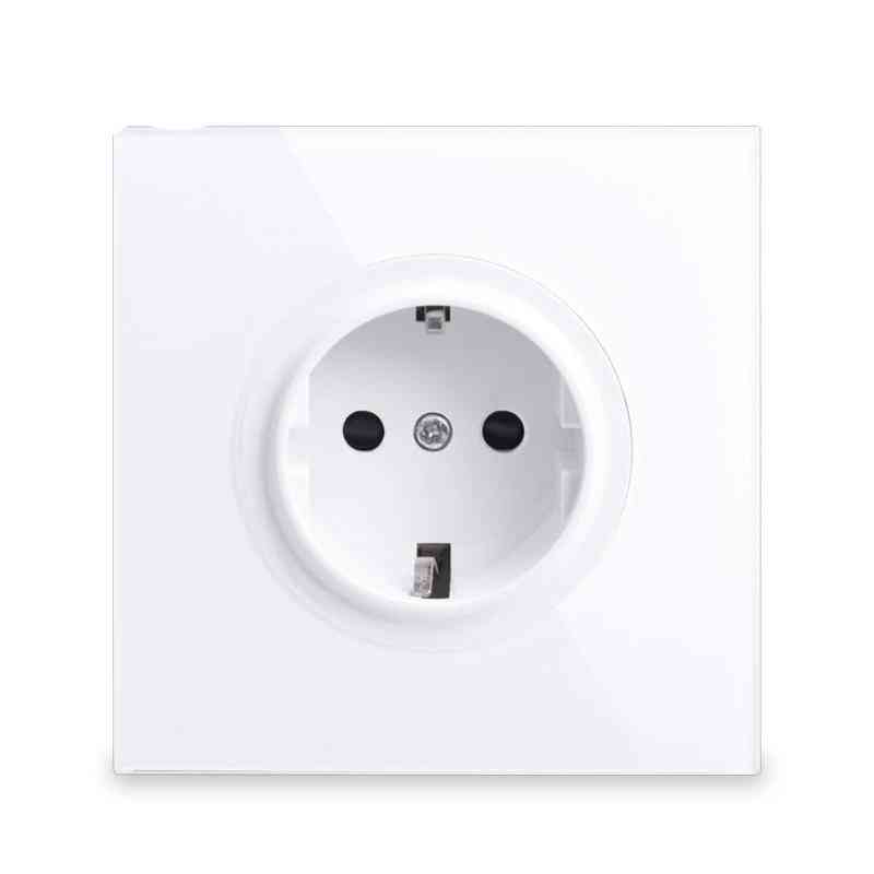 1pcs Pure Glass Frame Eu Wall Socket - Outlet Grounded With Child Protective Lock