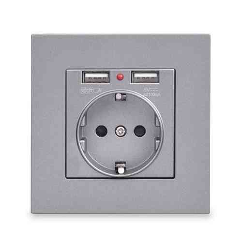 Dubbele usb-poort opladen 16a eu stopcontact stopcontact glas pc-paneel - pc-paneelaansluiting / 110-250v / eu, 1