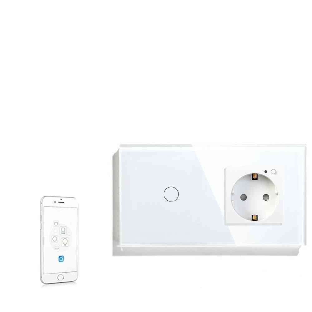 16a wifi-kontakt, 1-bånds, eu standardstik med 3 farver, krystalglas, panel smart switch - guld