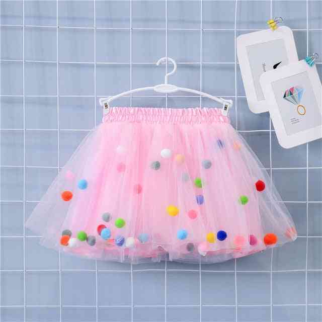Multilayer Skirt, Pom Princess Mini Dress For Girl Set-1