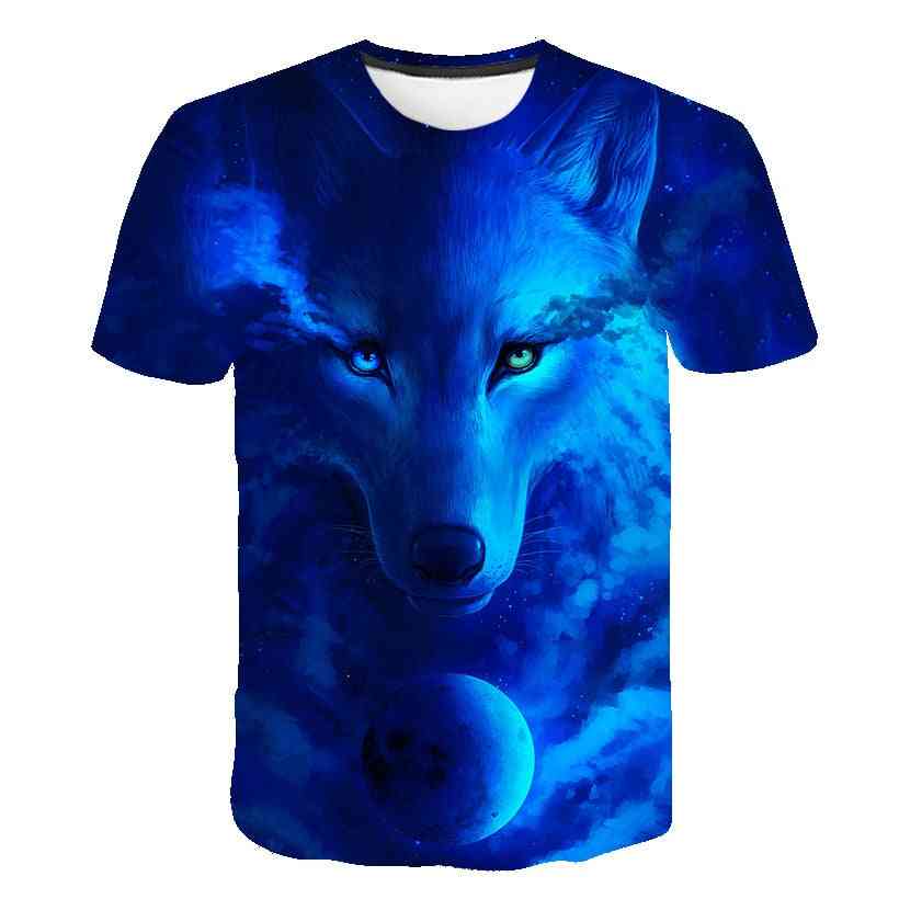 T-shirt cool pour enfants 3d loup, mode estivale, hauts à manches courtes pour garçons, filles ensemble-2