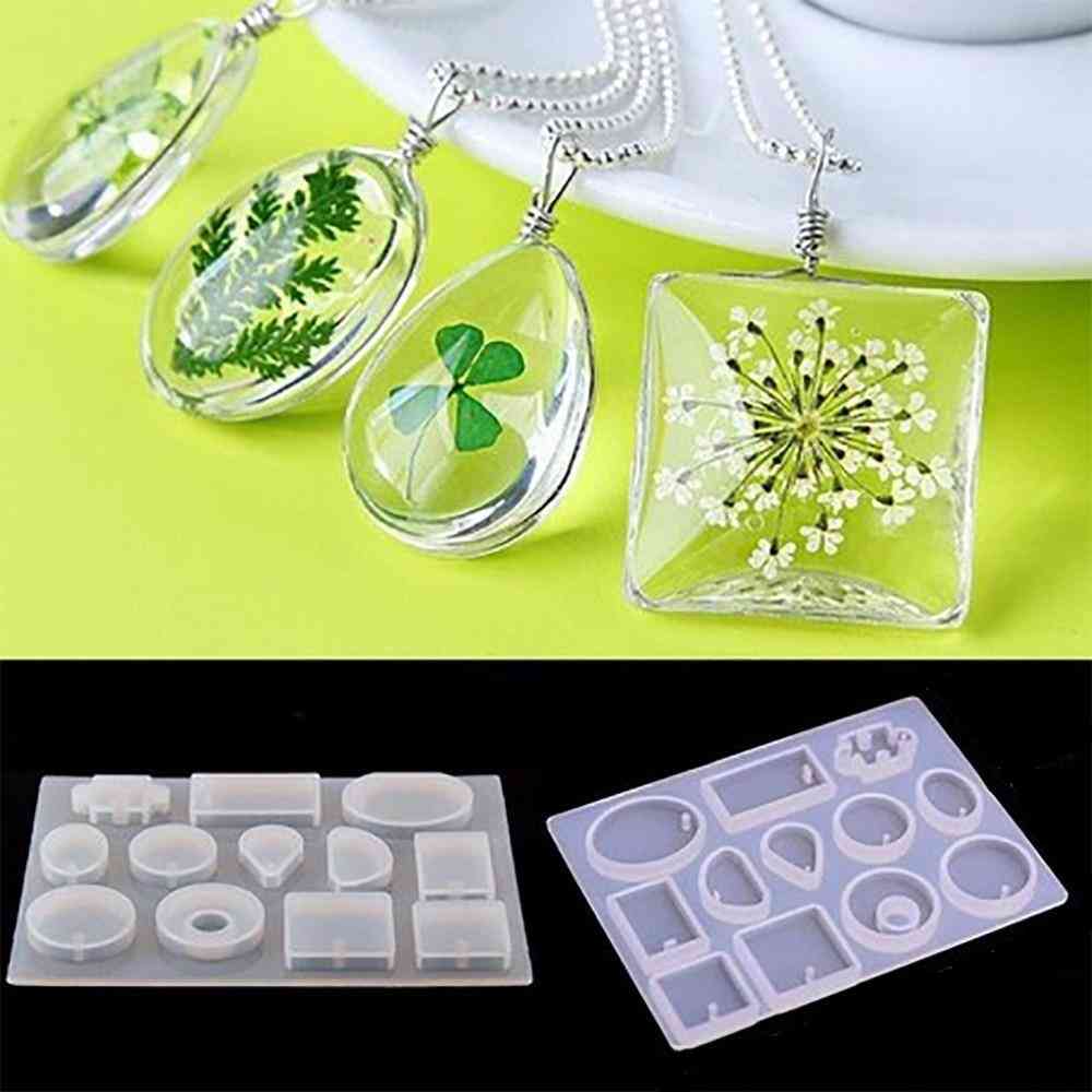 12 piezas de moldes de fundición de silicona collar colgante resina epoxi de resina uv para hacer joyas molde diy pegamento de cristal artesanal -