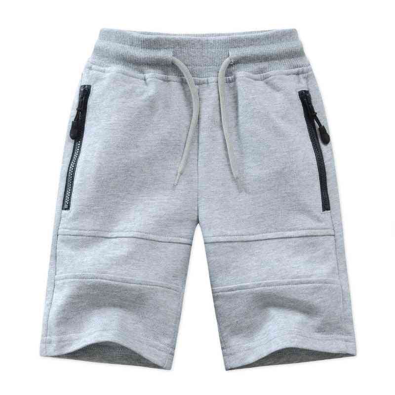Børn drenge shorts- sommer lynlås lomme design børn afslappet strikket shorts til drenge 3/4/6/8/10/12/14 år tøj - grå / 3t
