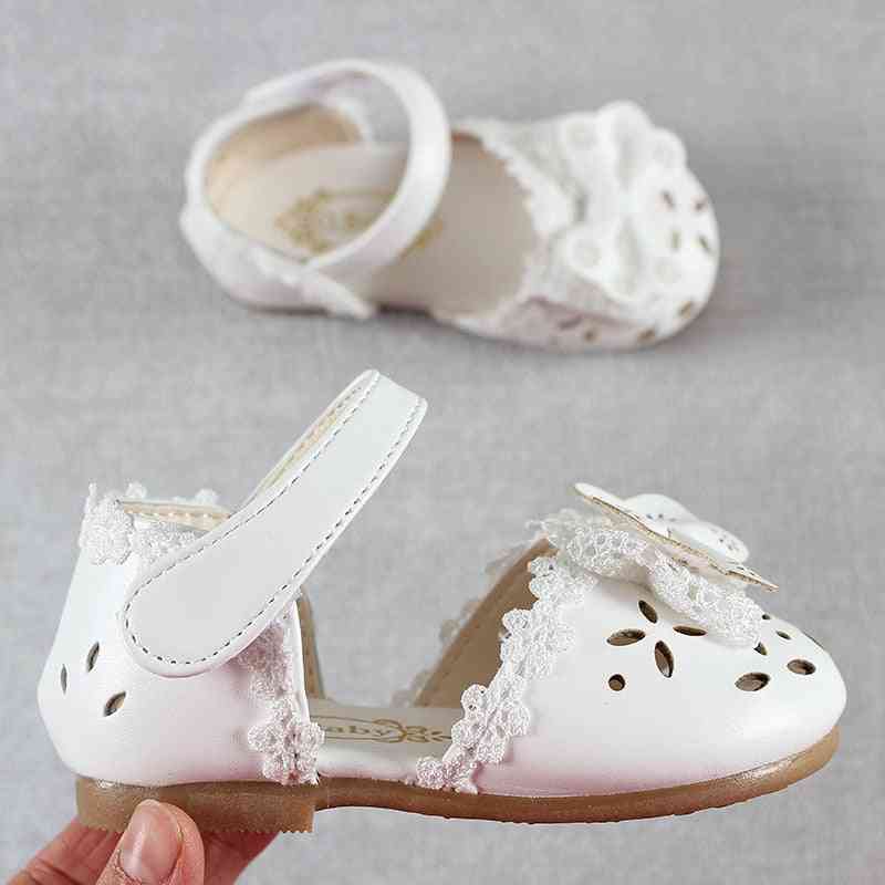 Letní módní kožené sladké sandály pro dívky, dětské prodyšné boty s mašlí
