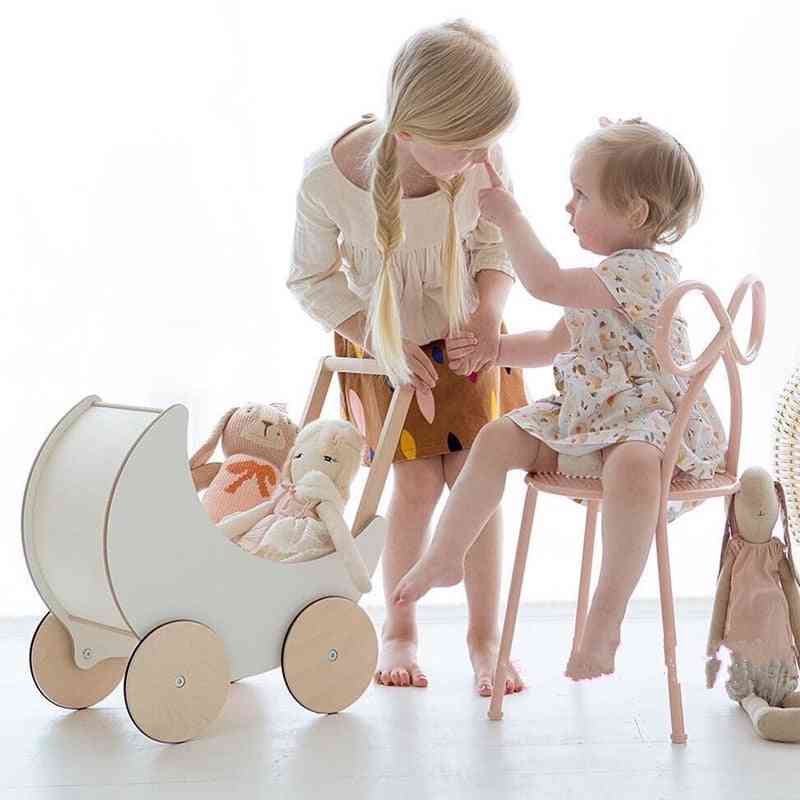 Andador de bebê com 4 rodas, carrinho estilo lua, andador de atividades de madeira, vagão, brinquedo de empurrar - 1