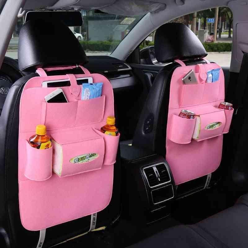 Car Felt Hanging Bag, Pu Leather Pad Seat, Storage With Peach Heart