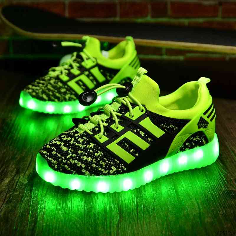 Tênis infantil usb luminoso, sapatos iluminados brilhantes com led