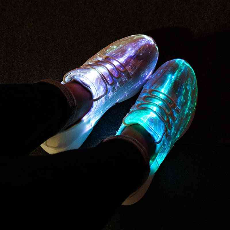 Nieuwe zomer led-glasvezel schoenen voor meisjes jongens usb opladen gloeiende sneakers lichtgevende schoenen - zwart / 1