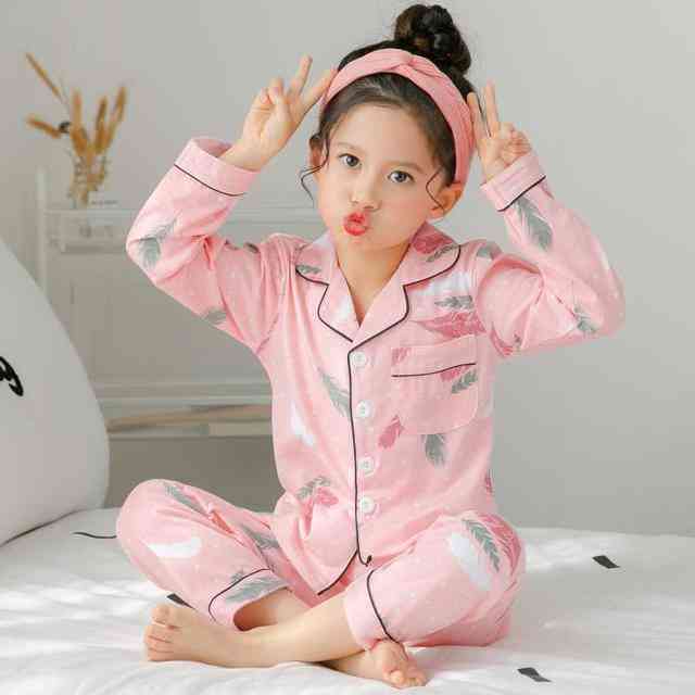 Conjunto de pijamas de algodão de manga comprida para meninas e crianças de outono - leopardo rosa / 2t