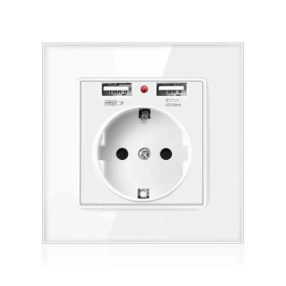 Pistoke USB-latausportilla 2.1a 16a kristallilasipaneeli - Espanjan seinäpistoke - valkoinen / 110-250v / EU, 1
