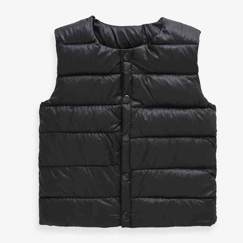 Boys Solid Round Collar Soft Warm Down Vest, Girl Sleeveless Winter Waistcoat